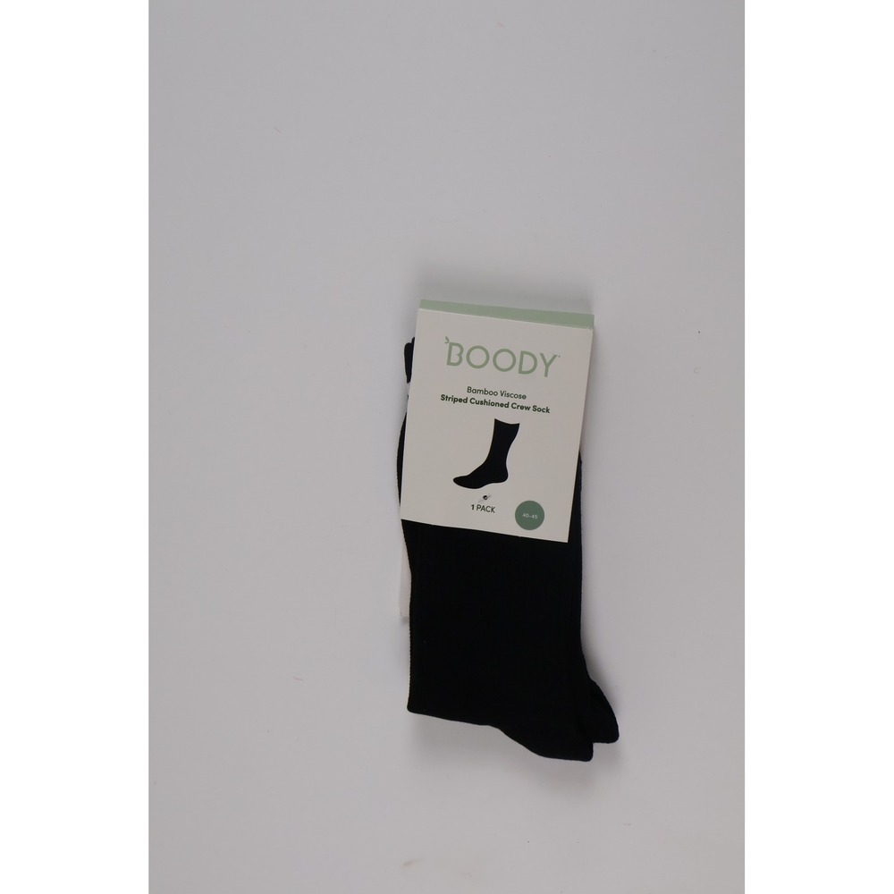 Boody Mens Socks Bamboo Viscose Striped Cushioned Crew Sock Black 40-45 NWT